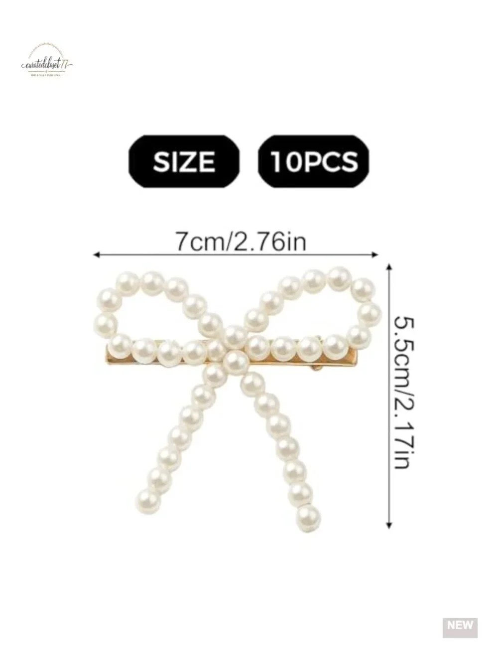 10 Pcs Pearl Bow Hair Clips, Faux Pearl Hair Barrettes, Non-Slip Duckbill
